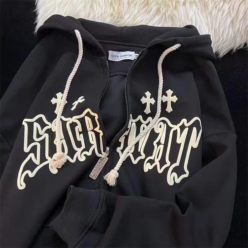 CROSSED ZIP HOODIE